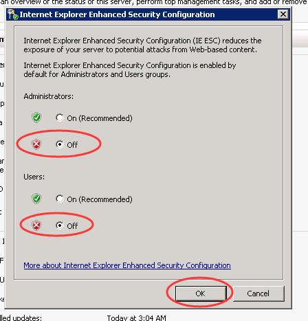 关闭Internet Explorer Enhanced Security Configuration选项